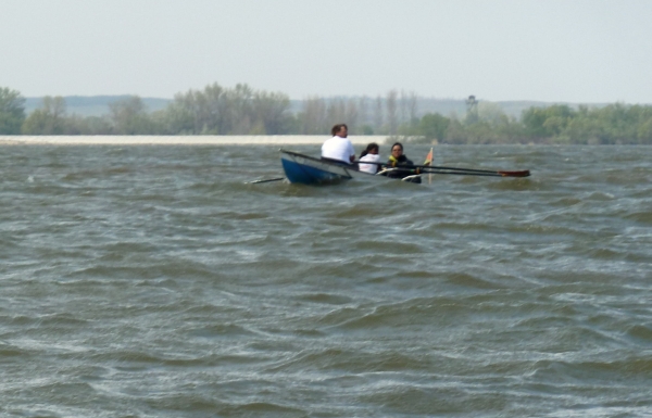 Ruderboot heftige Wellen Donau 2012