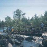 Stromschnelle Inari treideln Ruderboot