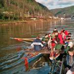 Barke und Vierer auf der Elbe