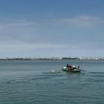 Ruderboot Zweier vor der Kulisse von Venedig